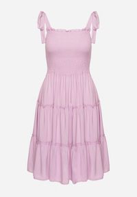 Born2be - Fioletowa Rozkloszowana Sukienka z Wiskozą na Wiązanych Ramiączkach Aralisse. Okazja: na co dzień. Typ kołnierza: dekolt kwadratowy. Kolor: fioletowy. Materiał: wiskoza. Długość rękawa: na ramiączkach. Typ sukienki: rozkloszowane. Styl: casual, klasyczny #4