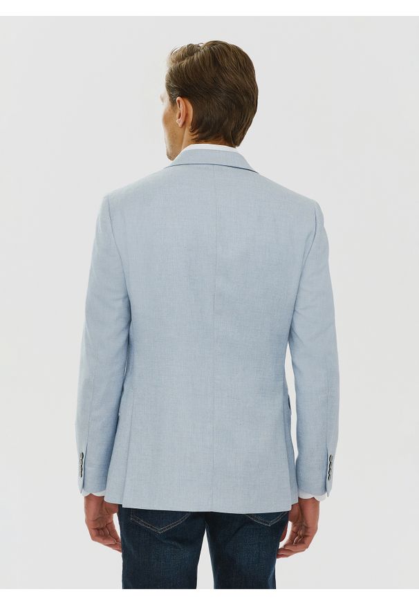 Pako Lorente - PAKO LORENTE – Niebieska marynarka męska. Okazja: na co dzień. Kolor: niebieski. Materiał: jeans. Wzór: gładki. Styl: sportowy, casual