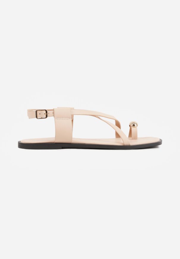 Born2be - Beżowe Sandały w Stylu Japonek z Metaliczną Ozdobą Catelin. Zapięcie: sprzączka. Kolor: beżowy. Wzór: aplikacja. Styl: elegancki, klasyczny