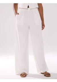 Sinsay - Spodnie wide leg z ozdobnymi przeszyciami - kremowy. Kolor: kremowy #1