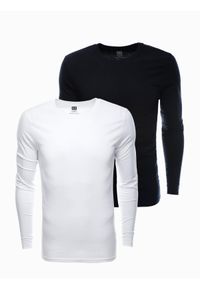 Ombre Clothing - Zestaw longsleeve męski z długim rękawem 2-pak - mix V8 - Rozmiar: XL. Kolor: biały. Materiał: skóra, bawełna. Długość rękawa: długi rękaw. Długość: długie. Wzór: aplikacja