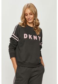 DKNY - Dkny - Bluza piżamowa. Kolor: szary. Materiał: poliester, dzianina, elastan. Wzór: aplikacja #1