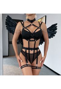 Intica - Komplet bielizny z chokerem i łańcuszkami na romantyczne wieczory Charleen. Kolor: czarny. Materiał: materiał. Wzór: paski #10