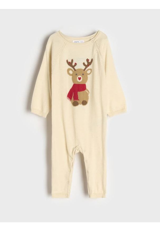 Sinsay - Pajacyk wykonany ze swetrowej dzianiny - kremowy. Kolor: kremowy. Materiał: dzianina. Długość rękawa: raglanowy rękaw. Długość: długie. Styl: wizytowy