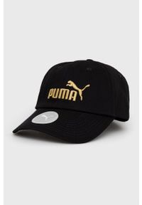 Puma czapka bawełniana kolor czarny z aplikacją. Kolor: czarny. Materiał: bawełna. Wzór: aplikacja