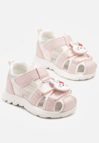 Born2be - Różowe Sandały ze Skórzaną Wkładką i Zakrytą Piętą Zdobione Aplikacją Roselienna. Okazja: na uczelnię. Kolor: różowy. Materiał: skóra. Wzór: aplikacja. Sezon: lato. Styl: klasyczny, młodzieżowy