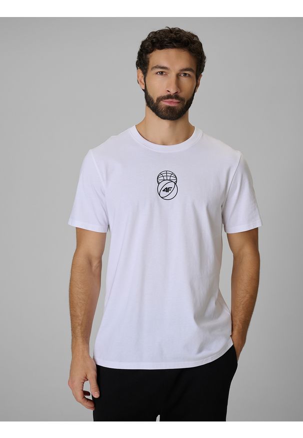 4f - 4F T-shirt regular z nadrukiem męski - biały XL. Okazja: na co dzień. Kolor: biały. Materiał: dzianina, bawełna, materiał. Wzór: nadruk. Styl: casual, klasyczny
