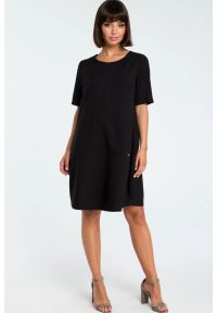 BeWear - Lniana sukienka na lato bombka oversize z kieszeniami czarna. Okazja: na spacer, na co dzień, do pracy. Kolor: czarny. Materiał: len. Sezon: lato. Typ sukienki: oversize, bombki. Styl: casual #1