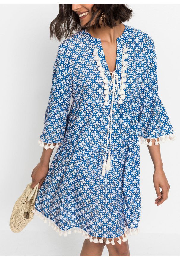 bonprix - Sukienka tunikowa z miękkiej wiskozy. Kolor: niebieski. Materiał: wiskoza