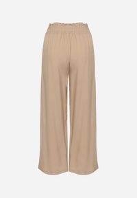 Renee - Beżowe Spodnie Palazzo High Waist z Bawełny Wykończone Gumką w Talii Nellsea. Okazja: na co dzień. Stan: podwyższony. Kolor: beżowy. Materiał: bawełna. Styl: casual, elegancki #3
