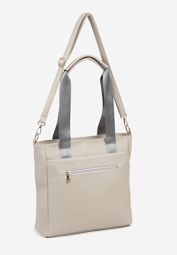Renee - Szara Torebka Typu Shopper z Paskiem Crossbody i Aplikacją Zdobiona Pikowaniem Fleomira. Kolor: szary. Wzór: aplikacja. Dodatki: z aplikacjami. Materiał: zdobione, pikowane. Styl: biznesowy
