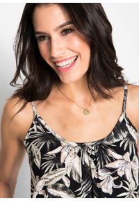 bonprix - Top na wąskich ramiączkach, z miękkiej mieszanki wiskozy. Kolor: czarny. Materiał: wiskoza. Długość rękawa: na ramiączkach. Wzór: nadruk, kwiaty #2