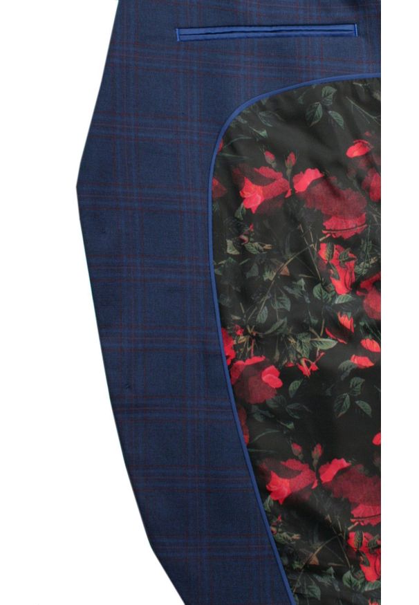 Victorio - Garnitur Elegancki SLIM, Granatowy w Kratkę Zapinany na Dwa Guziki, Spodnie w Kant -VICTORIO. Kolor: niebieski. Materiał: poliester, elastan, wiskoza. Wzór: kratka