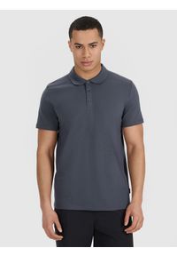 4f - 4F Koszulka polo regular męska - szara S. Okazja: na co dzień. Typ kołnierza: polo. Kolor: szary. Materiał: poliester, materiał, dzianina, bawełna. Wzór: ze splotem. Styl: casual, sportowy, klasyczny #1