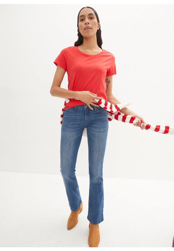 bonprix - Dżinsy o kroju bootcut, mid waist, ze stretchem. Kolor: niebieski