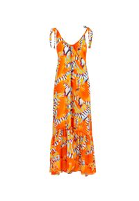 COSEL - Pomarańczowa sukienka maxi Bahama. Okazja: na plażę. Typ kołnierza: dekolt na plecach. Kolor: pomarańczowy. Materiał: wiskoza. Wzór: nadruk. Styl: wakacyjny. Długość: maxi #5
