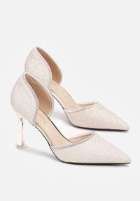 Renee - Złote Brokatowe Szpilki na Metalicznym Obcasie i Obwódką z Cyrkoniami Alella. Kolor: złoty. Obcas: na obcasie. Wysokość obcasa: średni #5