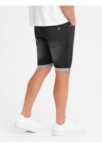 Ombre Clothing - Szorty jeansowe męskie z podwiniętą nogawką - czarne V3 - Rozmiar: S. Kolor: czarny. Materiał: jeans. Wzór: aplikacja. Sezon: lato. Styl: klasyczny #7