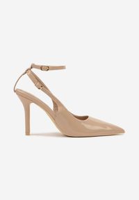 Renee - Ciemnobeżowe Sandały Lakierowane Vices na Szpilce Typu Slingback Dolenita. Okazja: na co dzień, na spacer. Nosek buta: szpiczasty. Zapięcie: sprzączka. Kolor: beżowy. Materiał: lakier. Sezon: lato. Obcas: na szpilce. Styl: klasyczny, casual #3