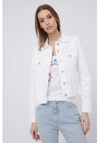 GAP kurtka jeansowa damska kolor biały przejściowa. Kolor: biały. Materiał: jeans