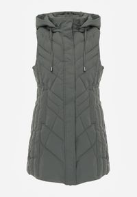 Renee - Zielona Pikowana Kamizelka o Taliowanym Kroju z Kapturem Tulonea. Okazja: na co dzień. Typ kołnierza: kaptur. Kolor: zielony. Materiał: jeans. Styl: casual #4