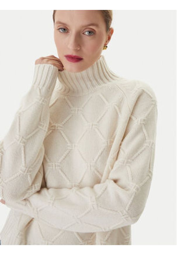 Elisabetta Franchi Sweter MK-55T-57E2 Biały Regular Fit. Kolor: biały. Materiał: wełna