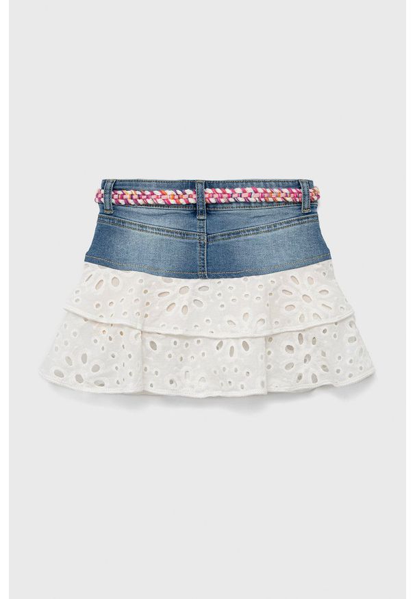Desigual spódnica dziecięca mini rozkloszowana. Kolor: niebieski. Materiał: materiał, bawełna