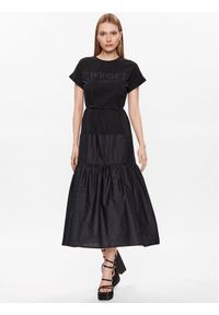 TwinSet - TWINSET Sukienka letnia 231TT2240 Czarny Regular Fit. Kolor: czarny. Materiał: bawełna. Sezon: lato #1