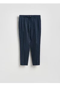 Reserved - Lniane spodnie jogger - granatowy. Kolor: niebieski. Materiał: len #1