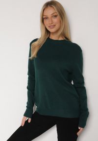 Born2be - Ciemnozielony Klasyczny Sweter z Wełną Mailira. Okazja: na co dzień, do pracy. Kolor: zielony. Materiał: wełna. Styl: klasyczny
