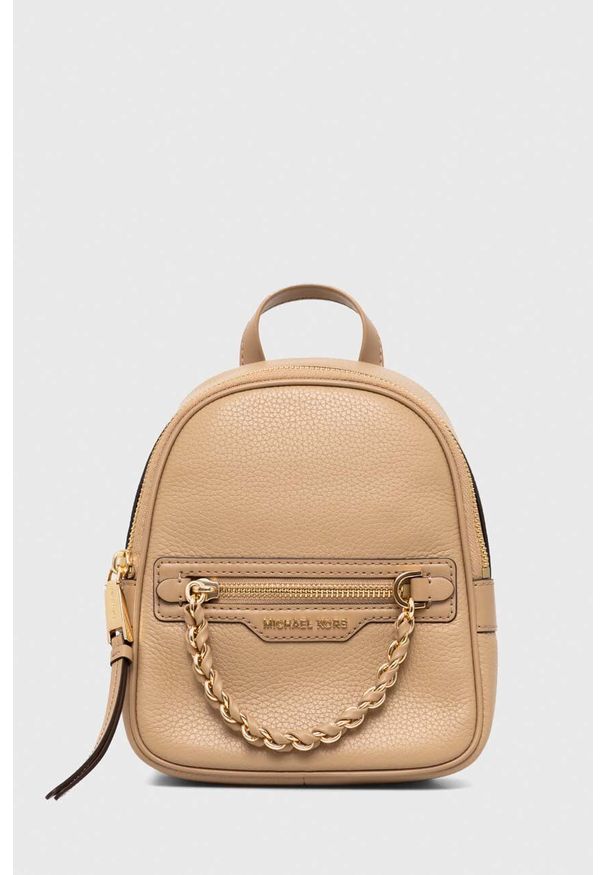 MICHAEL Michael Kors plecak skórzany damski kolor beżowy mały gładki. Kolor: beżowy. Materiał: skóra. Wzór: gładki