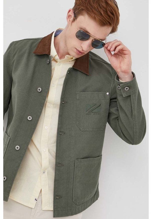 Pepe Jeans kurtka LINUS męska kolor zielony przejściowa. Okazja: na co dzień. Kolor: zielony. Materiał: tkanina. Wzór: gładki. Styl: casual