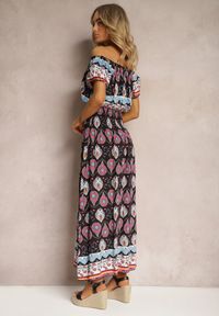 Renee - Czarno-Różowa Sukienka na Lato z Bawełny z Modelującą Gumką w Talii Deorna. Kolor: czarny. Materiał: bawełna. Sezon: lato #4
