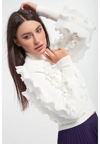 Twinset Milano - Sweter z falbanami TWINSET ACTITUDE. Typ kołnierza: kołnierzyk stójkowy. Materiał: prążkowany, wiskoza, tkanina. Wzór: aplikacja #1