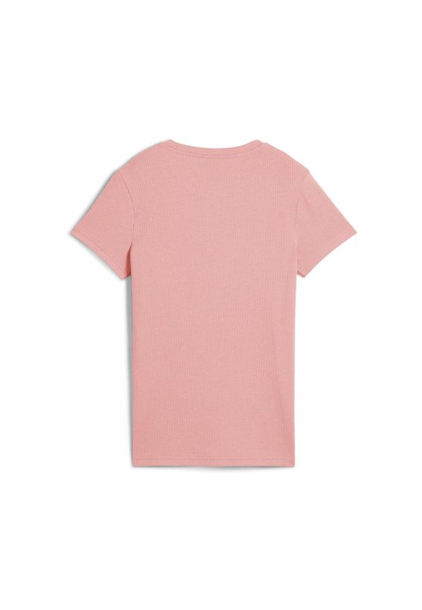 Puma - Damska koszulka prążkowana ESS ELEVATED PUMA Pink Fruit. Kolor: różowy. Materiał: prążkowany. Wzór: haft
