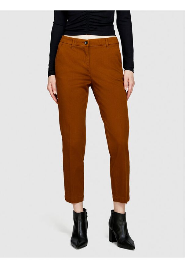 Sisley Chinosy 48M855BK7 Brązowy Slim Fit. Kolor: brązowy. Materiał: bawełna