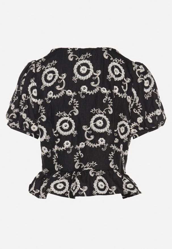 Born2be - Czarna Bawełniana Bluzka z Ozdobnym Haftem Selselina. Okazja: na co dzień. Kolor: czarny. Materiał: bawełna. Wzór: haft. Styl: elegancki, casual