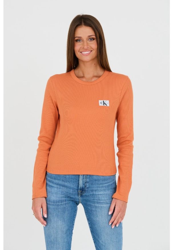 Calvin Klein - CALVIN KLEIN Pomarańczowy longsleeve. Kolor: pomarańczowy. Długość rękawa: długi rękaw