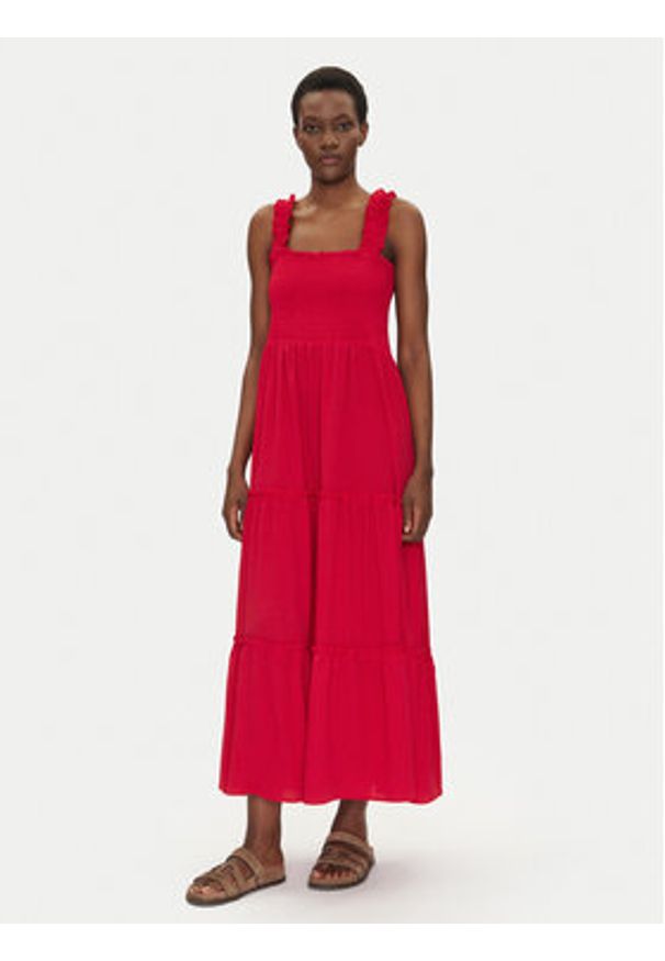 Iconique Sukienka letnia IC25-009 Czerwony Regular Fit. Kolor: czerwony. Materiał: syntetyk. Sezon: lato