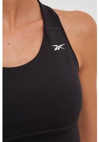 Reebok biustonosz sportowy Running Essentials kolor czarny gładki. Kolor: czarny. Materiał: poliester, skóra, dzianina, materiał. Wzór: gładki. Sport: bieganie #5