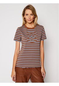 Tory Burch T-Shirt Striped Logo 63871 Brązowy Regular Fit. Kolor: brązowy. Materiał: bawełna #1
