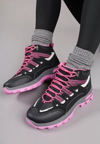 Renee - Czarno-Fuksjowe Buty Trekkingowe Traperki Vices ze Sznurowaną Cholewką Afellie. Kolor: czarny. Szerokość cholewki: normalna #3