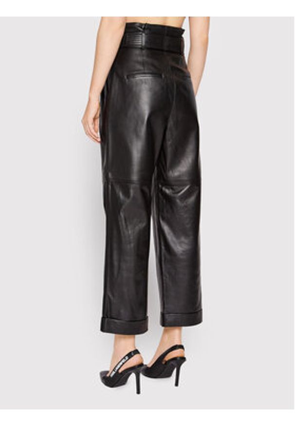 Karl Lagerfeld - KARL LAGERFELD Spodnie skórzane High Waist 220W1900 Czarny Relaxed Fit. Stan: podwyższony. Kolor: czarny. Materiał: skóra