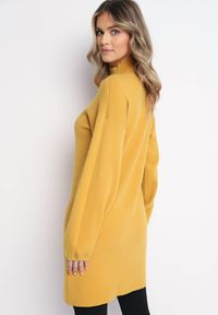 Born2be - Żółta Sweterkowa Sukienka Mini z Gładkiej Dzianiny Narel. Kolor: żółty. Materiał: dzianina. Wzór: gładki. Typ sukienki: proste. Długość: mini #2