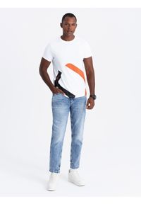 Ombre Clothing - Bawełniany t-shirt męski z kontrastowym dwukolorowym printem – biały V2 - Rozmiar: L. Okazja: na co dzień. Kolor: biały. Materiał: bawełna. Wzór: nadruk. Styl: casual
