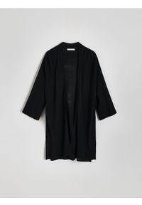 Reserved - Długi kardigan z wiskozą - czarny. Kolor: czarny. Materiał: wiskoza. Długość: długie #1