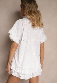 Renee - Biały Komplet z Bawełny Spódnico-Szorty i Wiązana Koszula Redea. Kolor: biały. Materiał: bawełna
