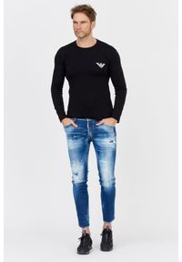 Emporio Armani - EMPORIO ARMANI Czarny longsleeve męski z logo. Kolor: czarny. Materiał: prążkowany. Długość rękawa: długi rękaw. Wzór: nadruk