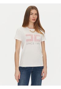 Elisabetta Franchi T-Shirt MA-033-51E2-V180 Biały Regular Fit. Kolor: biały. Materiał: bawełna