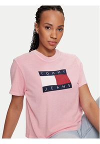 Tommy Jeans T-Shirt Flag DW0DW18629 Różowy Boxy Fit. Kolor: różowy. Materiał: bawełna